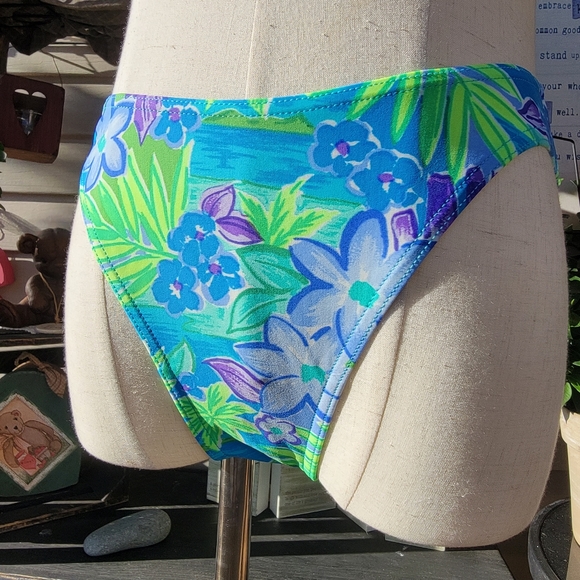 CHRISTINA ♡ Gorgeous 2pc Blue 'n Green Floral String Bikini Top Swimsuit XL - Picture 7 of 17